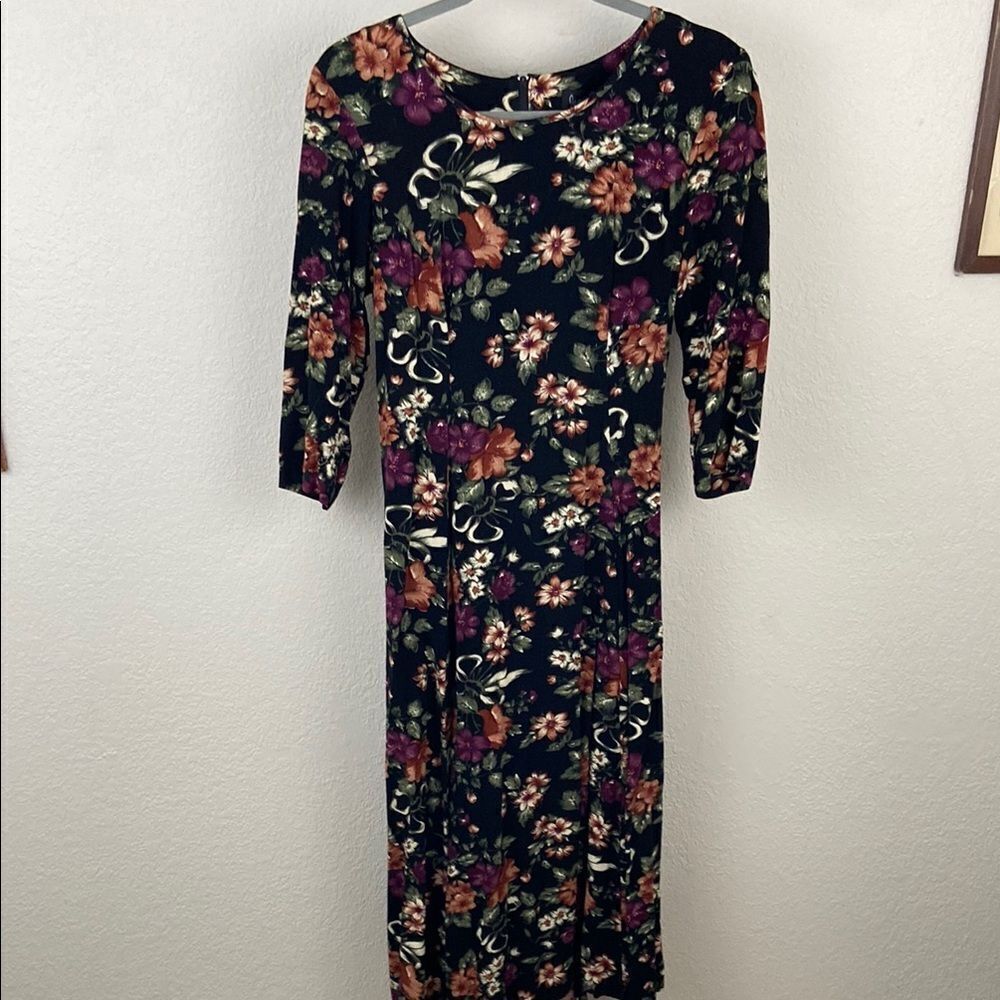 Vintage Jamie Brooke Floral Black Back Lace Up Dress size Small